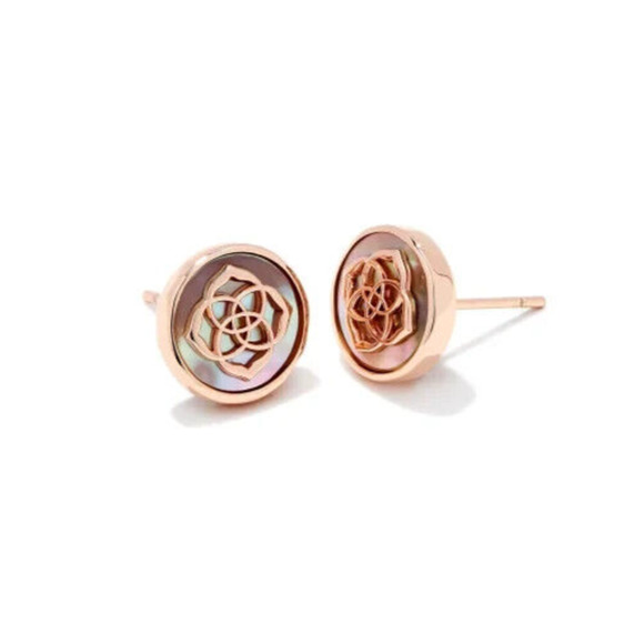 Kendra Scott Dira Coin Stud Earrings Women's Rose Gold Plated Abalone Shell NWT - Picture 1 of 8